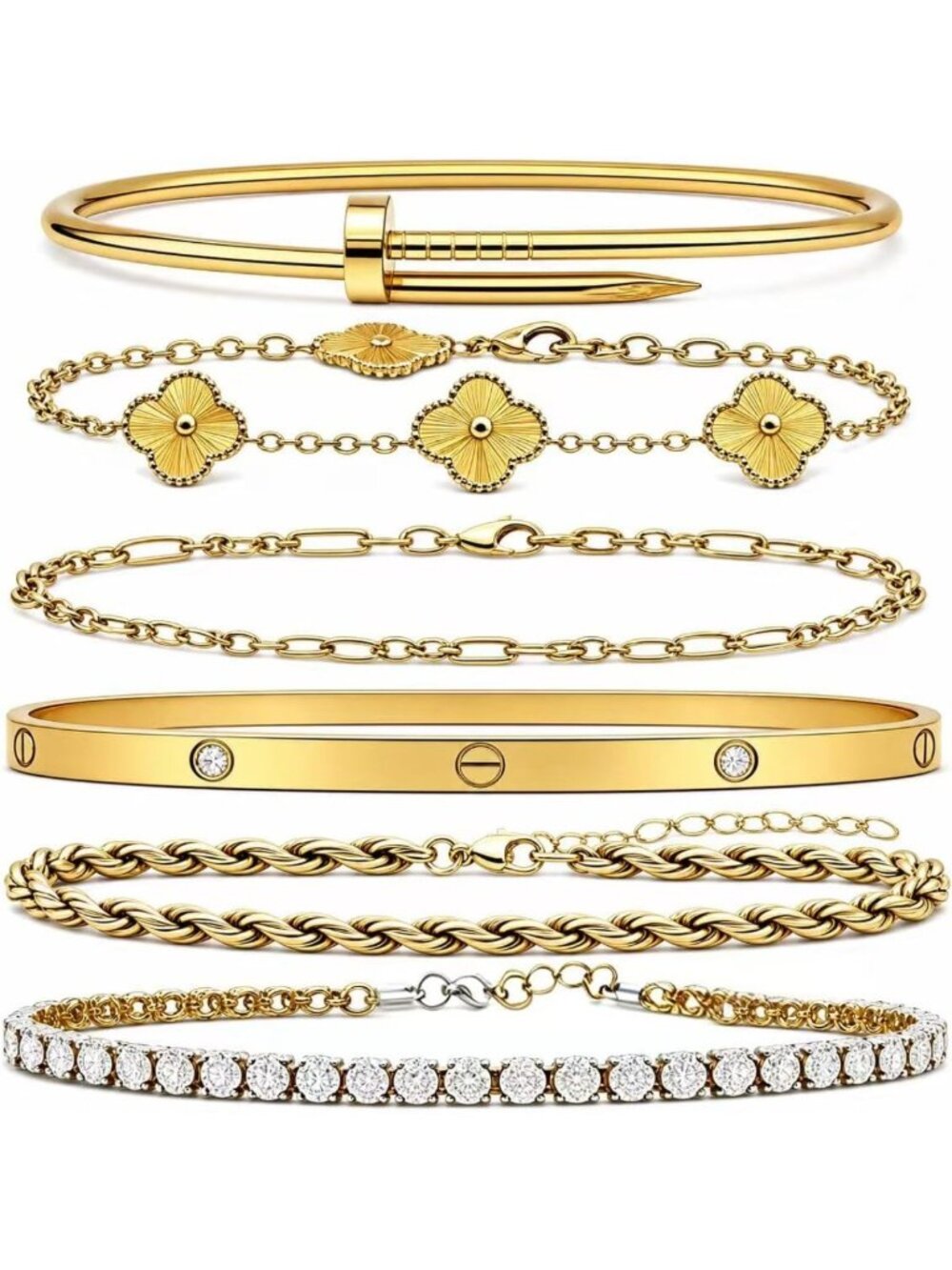 Waterproof 14K Gold Plated Stackable Bracelets Set for Women - Trendy Jewelry